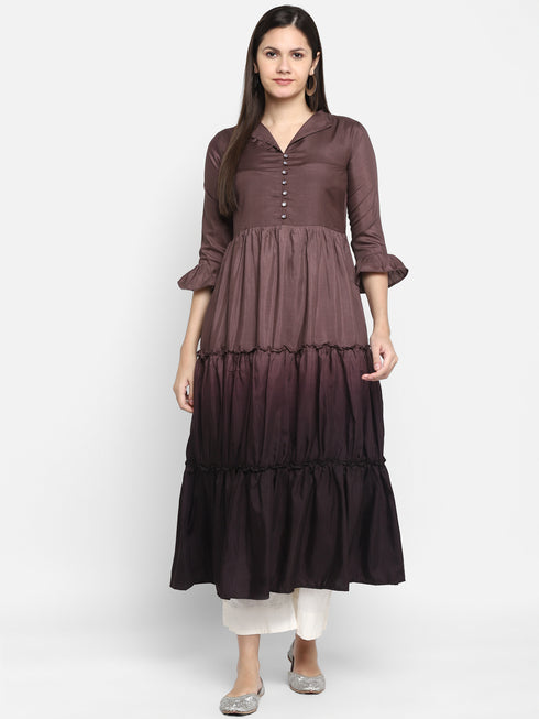 Women Foil Printed Coffee Casual Maxi Style Dress