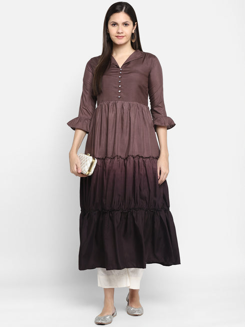 Women Foil Printed Coffee Casual Maxi Style Dress