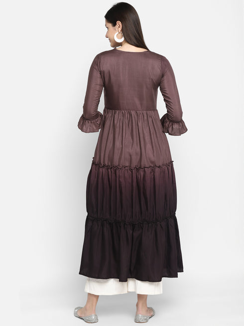 Women Foil Printed Coffee Casual Maxi Style Dress