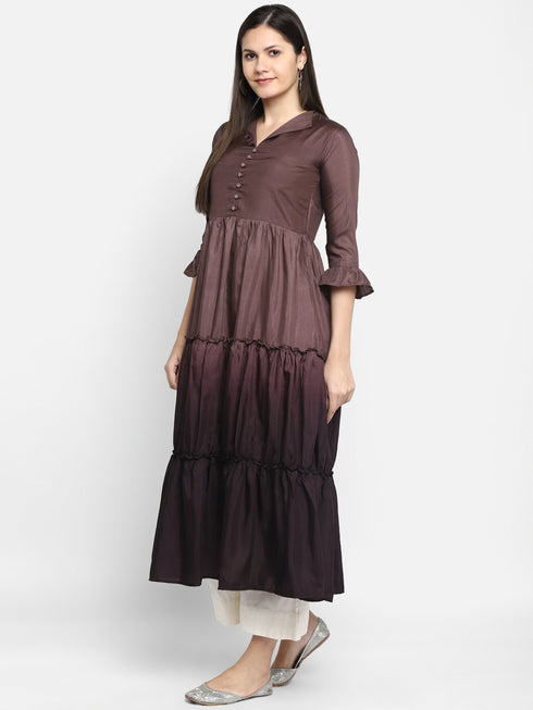 Women Foil Printed Coffee Casual Maxi Style Dress