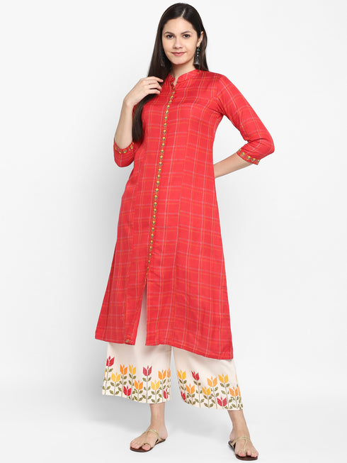 Embroidery Red Kurta and Palazzo set