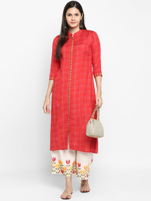 Embroidery Red Kurta and Palazzo set