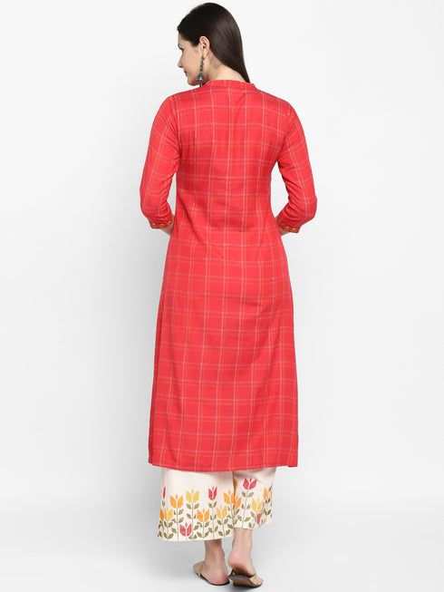 Embroidery Red Kurta and Palazzo set