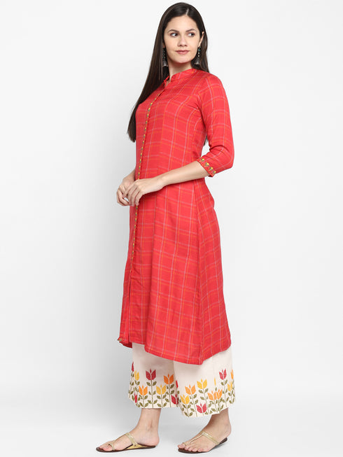 Embroidery Red Kurta and Palazzo set