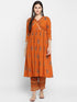 Orange Printed Rayon Suit Set