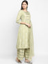 Green Printed Kurta, Palazzo with dupatta