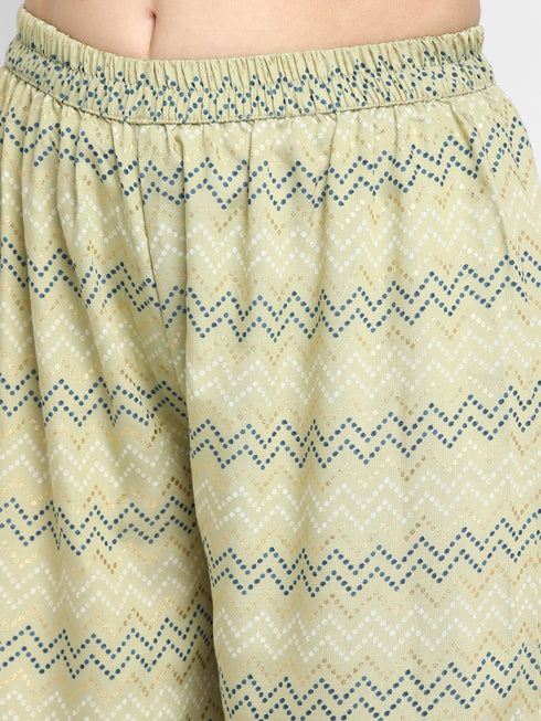 Green Printed Kurta, Palazzo with dupatta