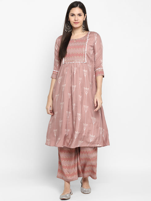 Pink Printed Kurta, Palazzo with dupatta