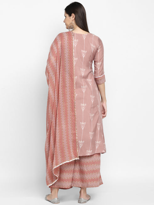 Pink Printed Kurta, Palazzo with dupatta