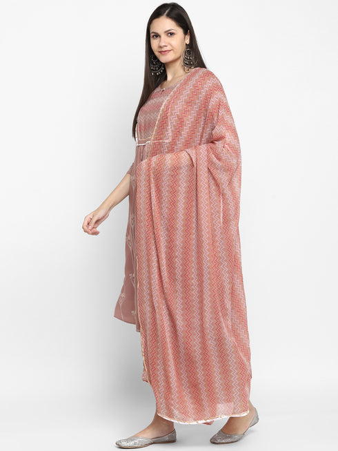 Pink Printed Kurta, Palazzo with dupatta