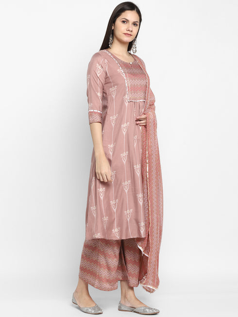 Pink Printed Kurta, Palazzo with dupatta