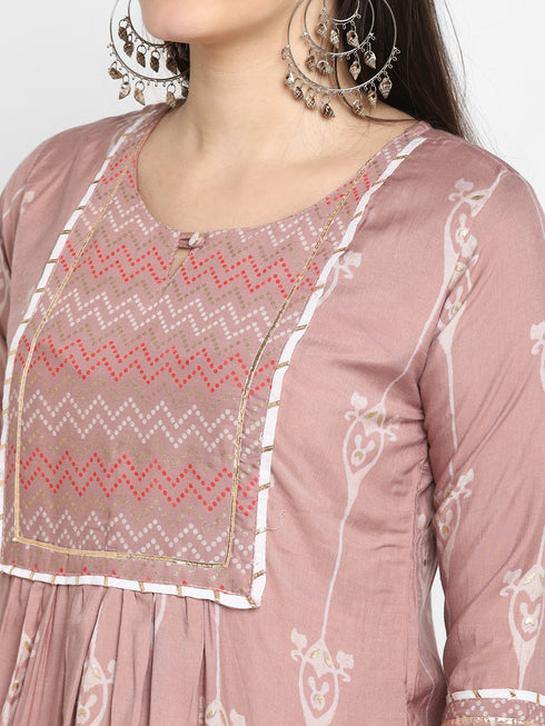 Pink Printed Kurta, Palazzo with dupatta