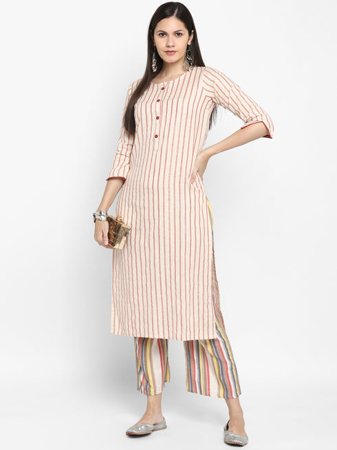Stripe Multicoloured Cotton Kurta & Palazzo Set
