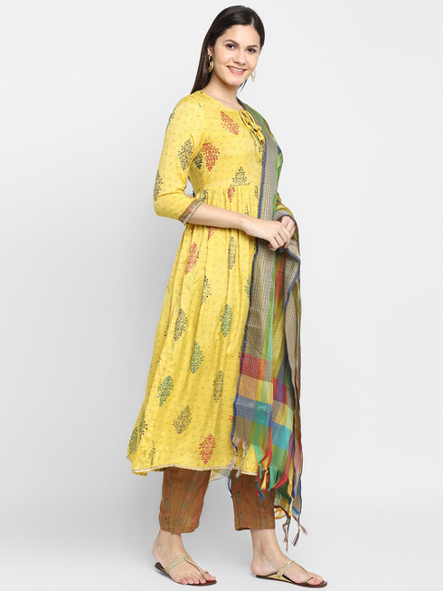 Printed Kurta pant with Handloom Dupatta
