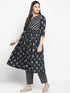 Dark Grey Rayon Flared A-line Printed Kurta Suit Set