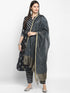 Dark Grey Rayon Flared A-line Printed Kurta Suit Set