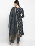 Dark Grey Rayon Flared A-line Printed Kurta Suit Set