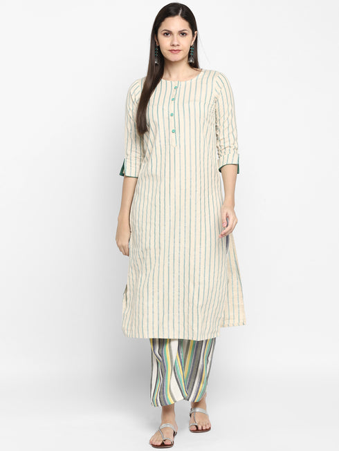Stripe Multicoloured Cotton Kurta & Palazzo Set
