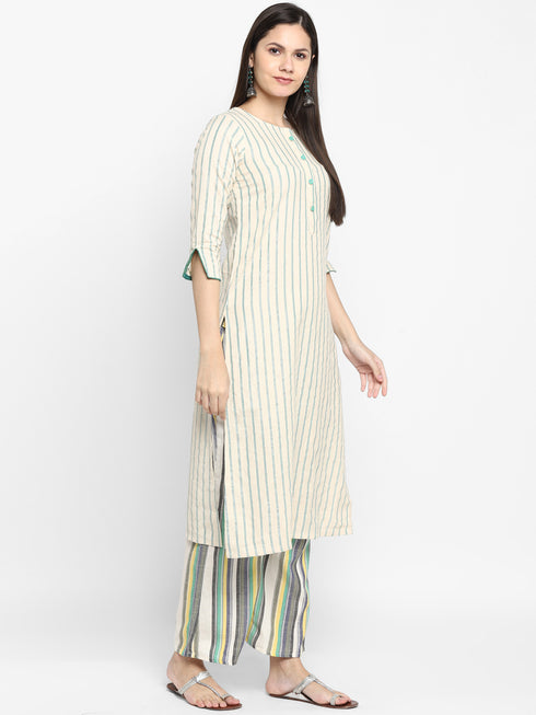 Stripe Multicoloured Cotton Kurta & Palazzo Set