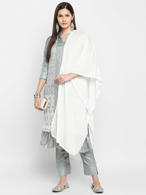 Schiffli embroidery Grey Suit Set