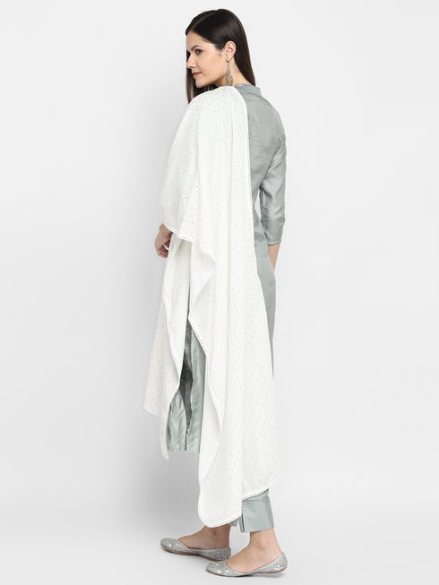 Schiffli embroidery Grey Suit Set