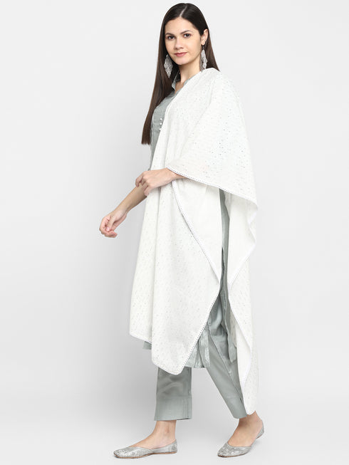 Schiffli embroidery Grey Suit Set