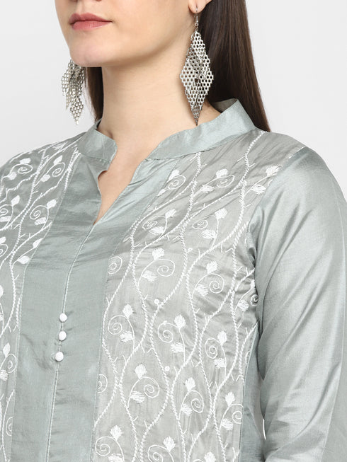 Schiffli embroidery Grey Suit Set
