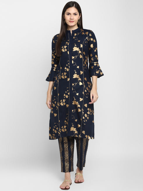 Nevy Blue Gold Printed Suits Set