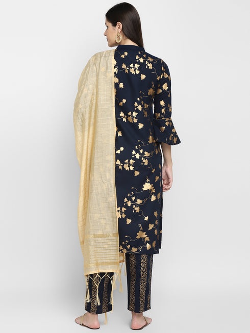 Nevy Blue Gold Printed Suits Set