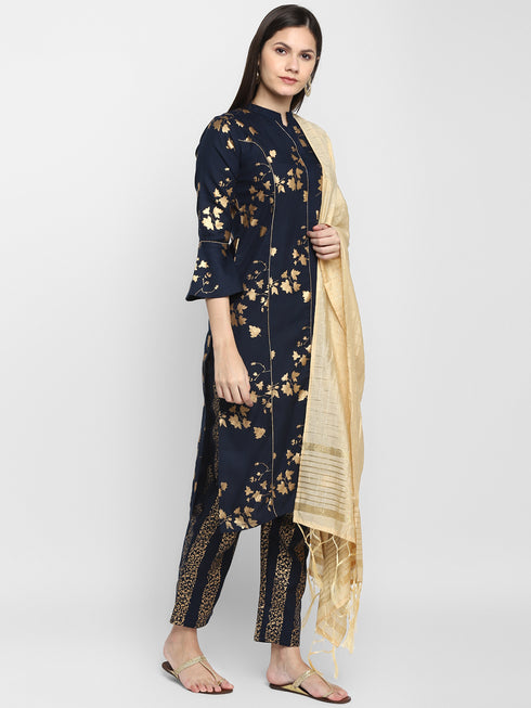 Nevy Blue Gold Printed Suits Set
