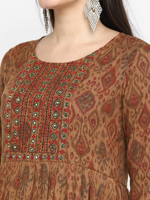 Grey Rayon Embroidered A-line Printed Kurta Suit Set