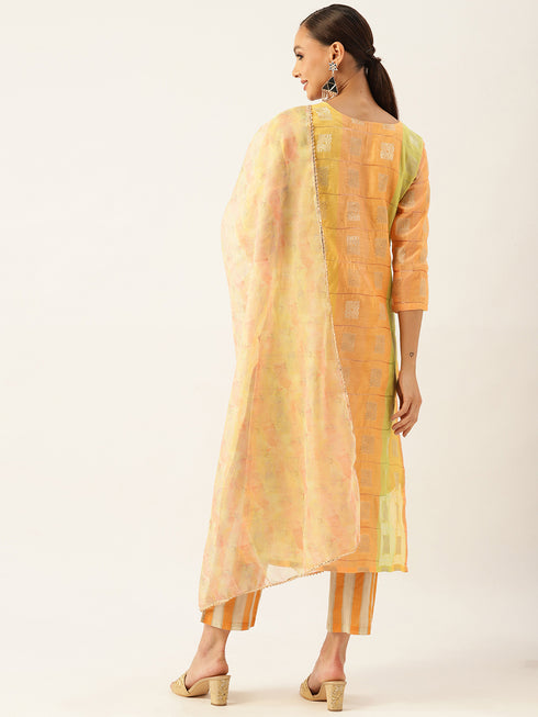 Multi-Coloured Chanderi Silk Kurta Set