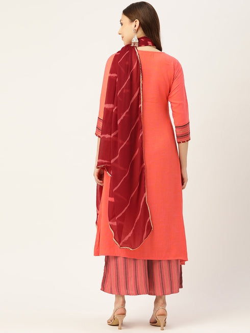 Embroidery Kurta and Palazzo Set Rayon (Orange)