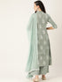 Green Rayon Printed Flared A-Line Kurta Suit Set