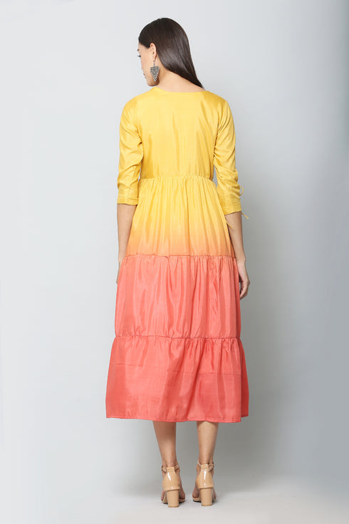 Polyester shaded flared maxi dress