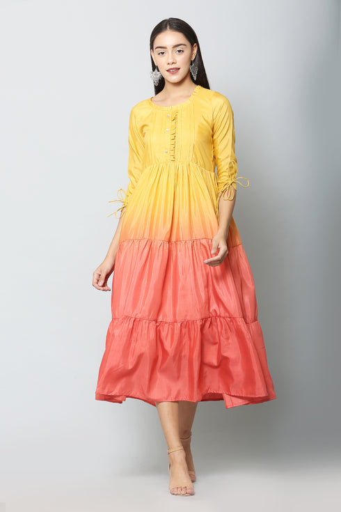 Polyester shaded flared maxi dress