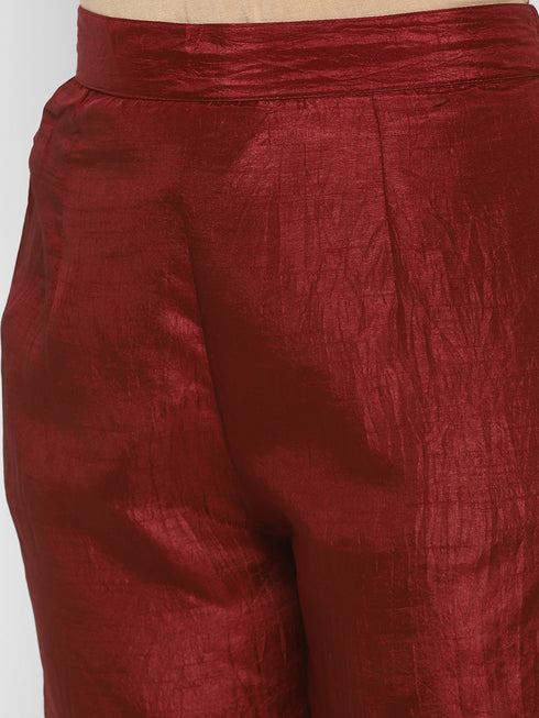 Women Maroon Gotta Patti Kurta with Palazzos & With Dupatta