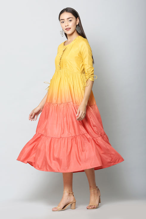 Polyester shaded flared maxi dress