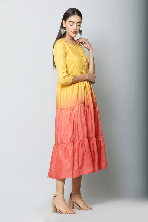 Polyester shaded flared maxi dress