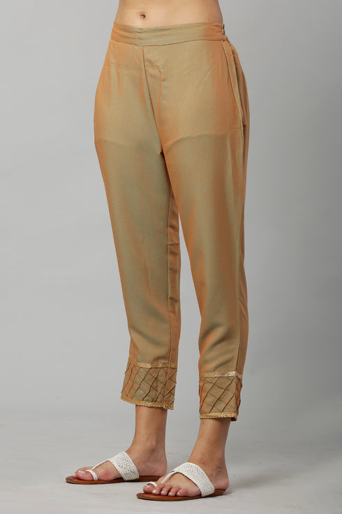 Green Self design Kurta and pant set