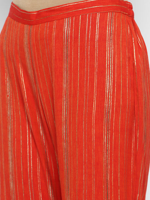 Orange Linen Ethnic Motifs Printed Regular Kurta Suit Set