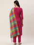 Pink Rayon Straight Embroidered Kurta Pant Set