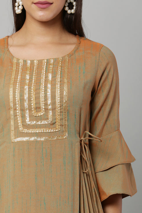 Green Self design Kurta and pant set