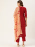 Maroon Panelled Straight Cotton Kurta Suit Set