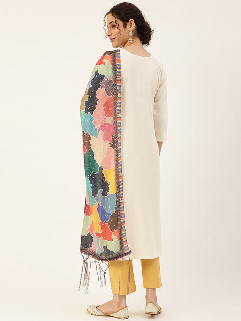 Women Rayon Embroidery Kurta Trousers Set (White)