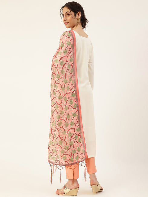 Women Rayon Embroidery Kurta Trousers Set (White)