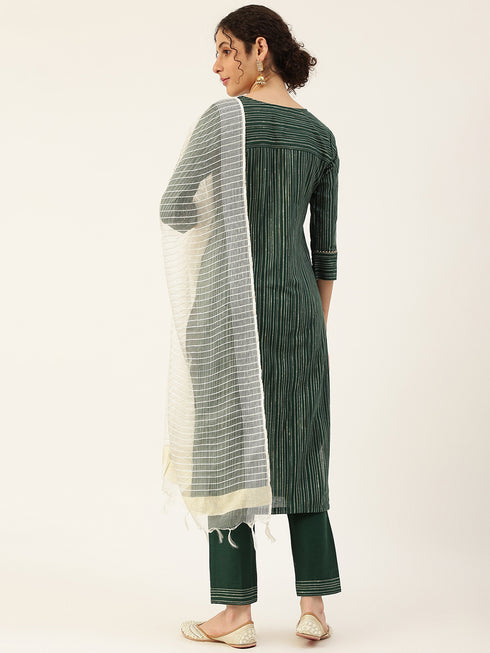 Green Cotton Blend Straight Kurta Suit Set