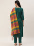 Green Rayon Straight Embroidered Kurta Pant Set