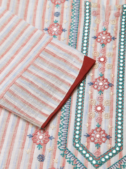 White Embroidered Cotton Checked Straight Kurta