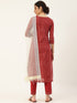 Red Cotton Blend Straight Kurta Suit Set